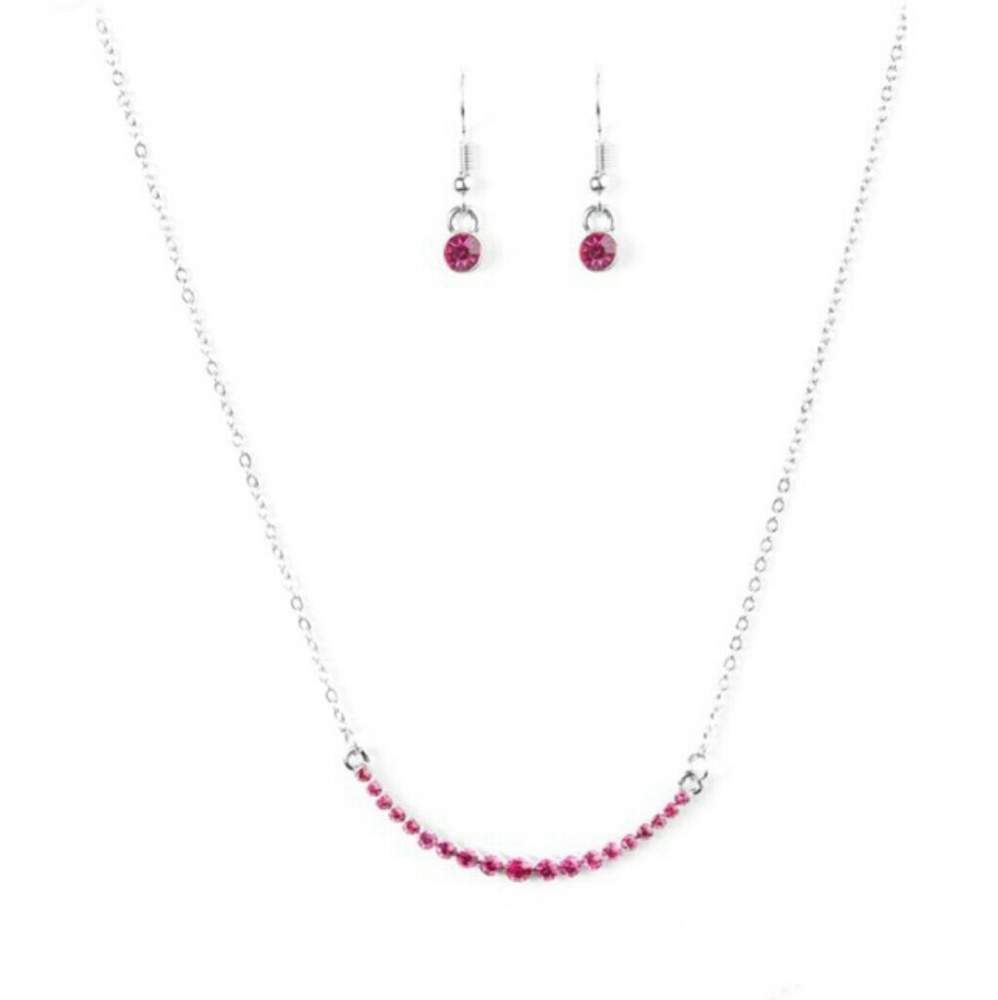 Brand new pink rhinestone necklace + earring